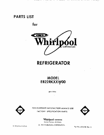 whirlpool EB22RKXXW00 Bottom Freezer whirlpool EB22RKXXW00 Bottom Freezer service manual
